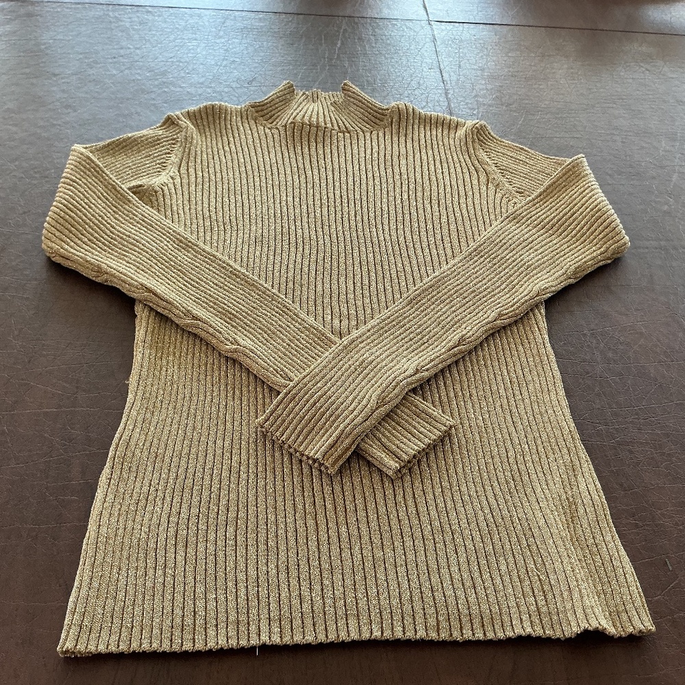 Joseph A Women‎ PM Gold Mock Turtleneck Glam Quiet Luxe Party metallic